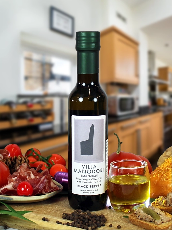 Huile d’olive extra vierge au poivre noir - Villa Manodori