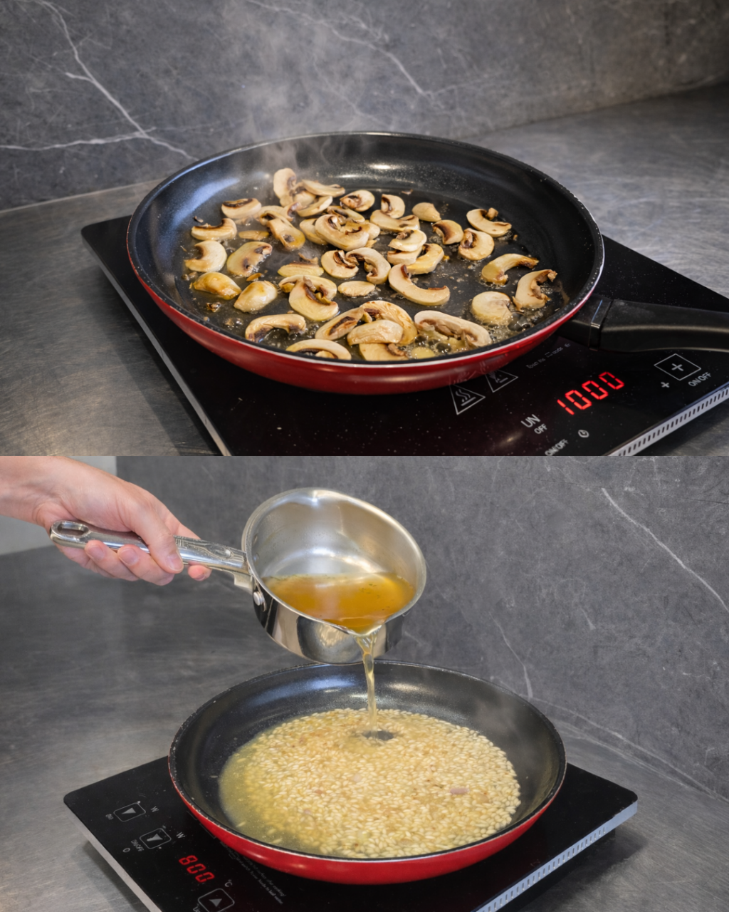 Champignons poêlés à l'huile d’olive pour risotto