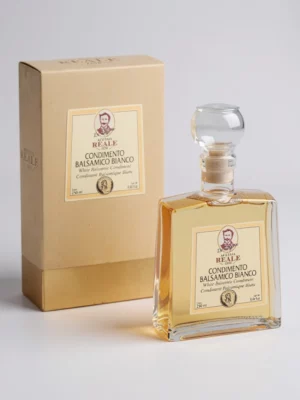 Condiment balsamique blanc Acetaia Reale - Leonardi 250 ml en bouteille, goût doux et léger.