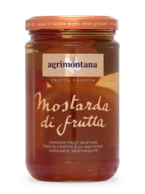 Moutarde de fruits Agrimontana 390 gr en bocal, spécialité italienne sucrée-épicée.
