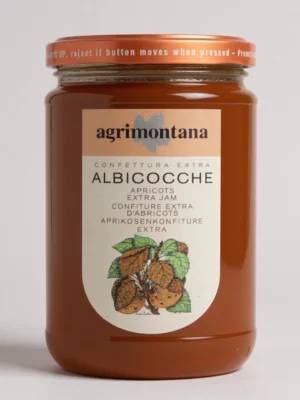 Confiture d’abricots Agrimontana 350 gr en bocal, préparation artisanale de fruits.