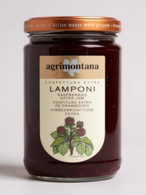 Confiture de framboises Agrimontana 350 gr en bocal, confiture artisanale de fruits rouges.