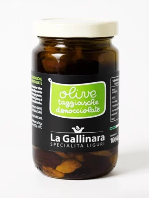 Olives noires taggiasche La Gallinara 180 gr en bocal, olives de Ligurie.