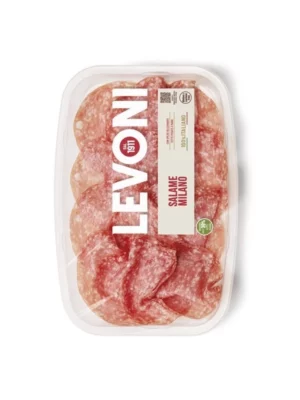 Salami Milano Levoni 80 gr en barquette, saucisson lombard traditionnel.