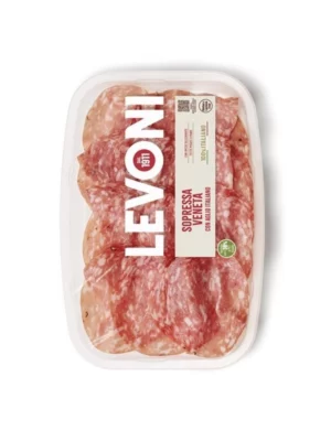Soppressa Veneta à l'ail Levoni 80 gr en barquette, charcuterie vénitienne épicée.
