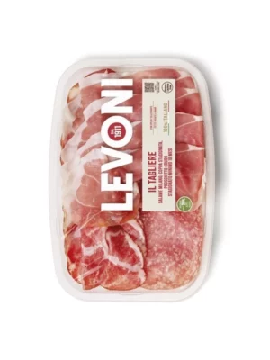 Planche de dégustation Levoni 120 gr en barquette, assortiment charcuterie italienne.