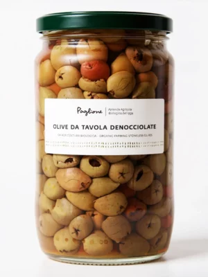 Olives Leccino dénoyautées BIO Paglione 314 gr en bocal, olives italiennes bio.