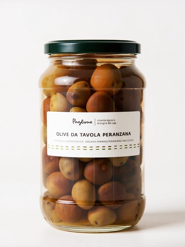 Olives noires peranzane dénoyautées BIO Paglione 314 gr en bocal.