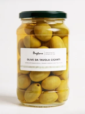Olives vertes géantes BIO Paglione 314 gr en bocal, olives italiennes premium.
