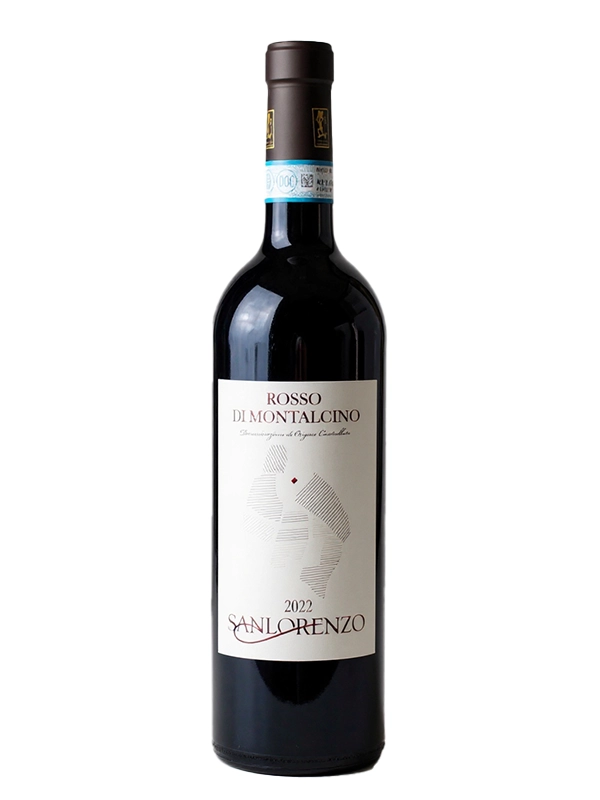 Vin rouge DOC Rosso di Montalcino 2022 Podere San Lorenzo 75 cl en bouteille.