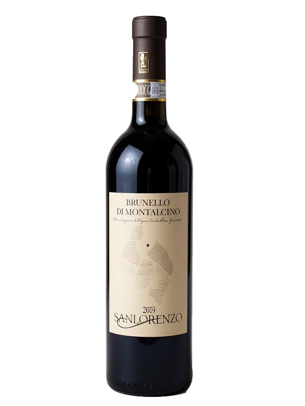 Vin rouge DOCG Brunello di Montalcino 2019 Podere San Lorenzo 75 cl en bouteille.