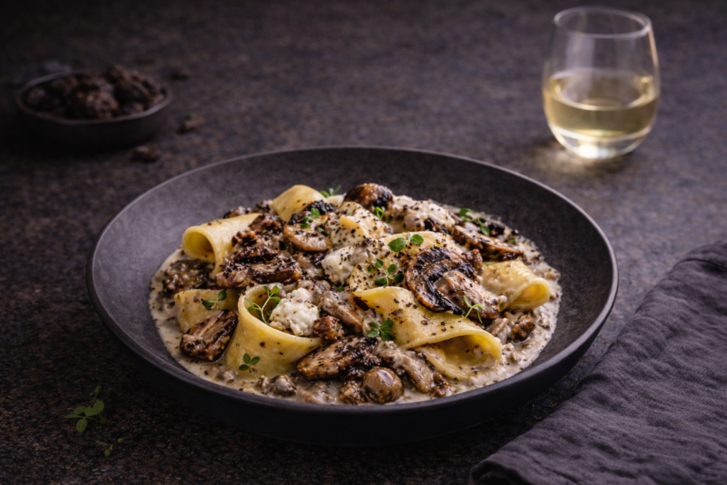 Pappardelle aux champignons marmorizzato à la truffe